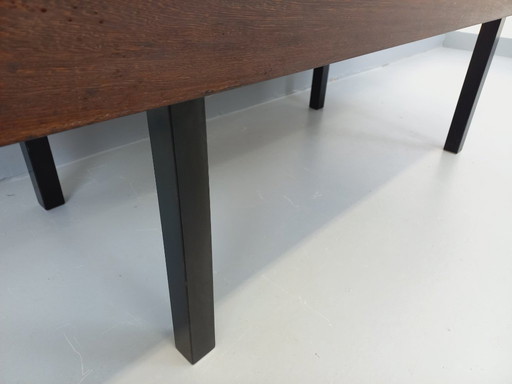 Vintage rectangular coffee table by Dieter Wackerlin in wenge wood mosaic and black metal legs from the 60s/70s