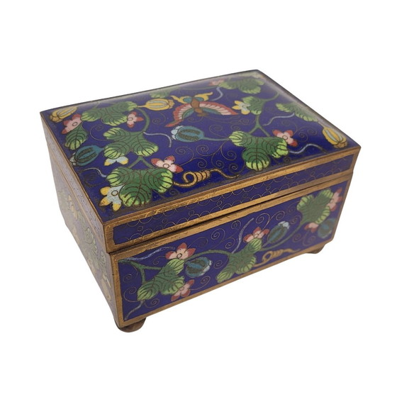 Image 1 of Caja / Joyero Con Esmaltado Cloisonné, Azul Lapislázuli, S. Xx – China