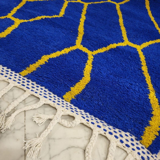 Alfombra Beni Ouraine Tradicional Hecha a Mano Azul y Amarillo 2/3 M – Alessi, Wool (photo 5 of 8)