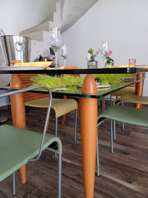 Glass and wood table