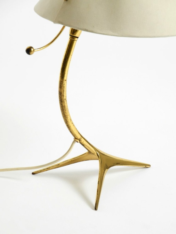 Image 1 of Beautiful large mid-century modern brass crow's foot table lamp by Kalmar Austria
