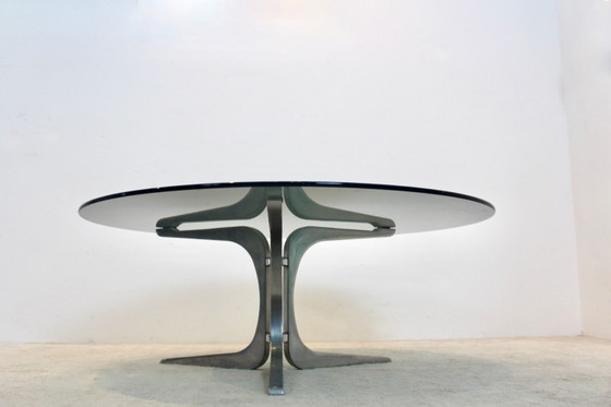 Artifort Ronde Salontafel van gerookt glas en aluminium, Koffietafelboeken (foto 3 van 7)