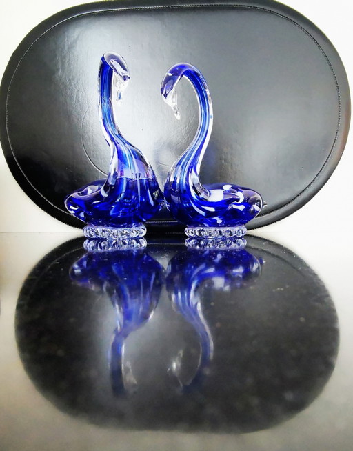 Pareja de cisnes, de cristal. Década de 1980.