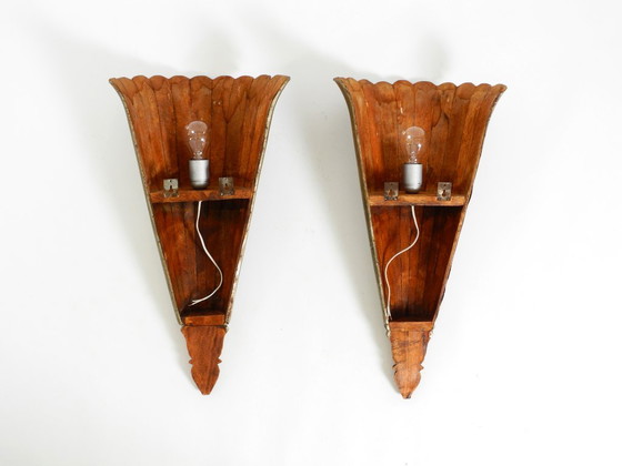 Two Large, Rare 1950s Wall Lamps Made of Wood With Aluminum Cladding – Wall lights (photo 18 of 20)
