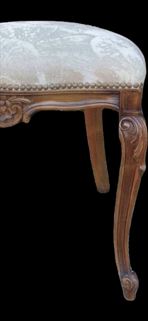 4 italienische Barock Esszimmerstühle, Stoff, Holz, Beige (Foto 5 von 5)