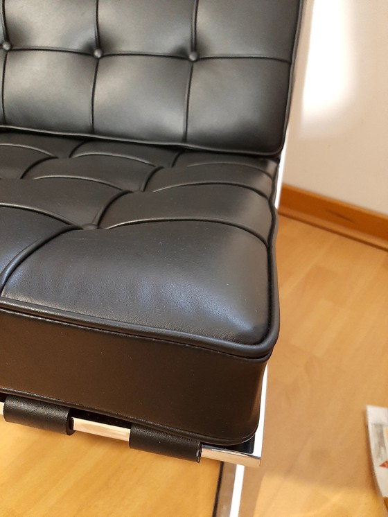 Image 1 of Knoll Set Barcelona New-Never Used Black Leather Design by Ludwig Mies Van Der Rohe and Lilly Reich (1929)