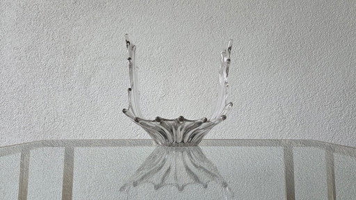 Mid-Century Eyecatcher: Vintage Kristallen 'Splash' Centrepiece met lichtroze tint