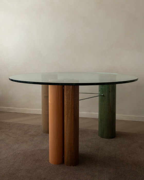 Image 1 of Vintage Saporiti Italia Dining Table – Enamel Column Base –  Postmodern 1980s