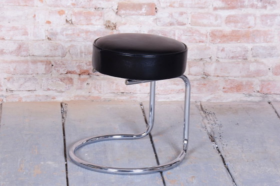 Sgabello Bauhaus restaurato, acciaio cromato, pelle, ceco, anni '50 – Sgabelli, Leather, Metal (photo 6 of 9)