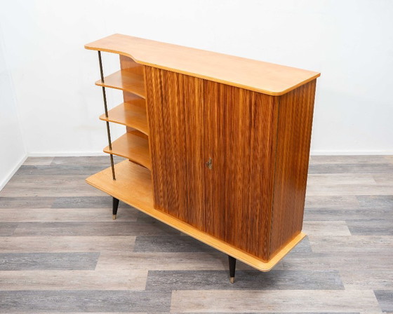 Image 1 of Highboard from the 1950s made of ash and zebrano, with open shelves