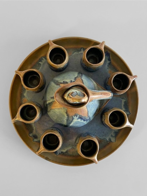 Image 1 of Denbac likeurset van geglazuurd aardewerk, gesigneerd – Frankrijk, jaren 1950-1960