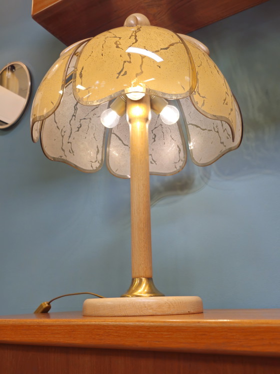 Image 1 of Vintage Table Lamp Desk Lamp Wood Glass Brass