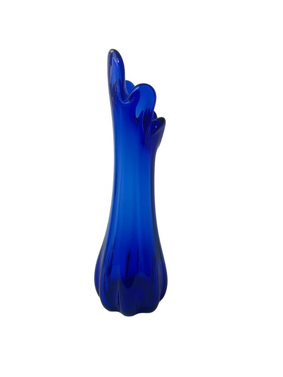 Image 1 of Taiwanese Design - Mid-Century Modern Blue Finger Swung Glass Vase