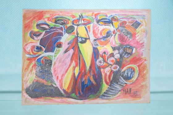 Image 1 of Deense kunst Fahrendorf, schilderij abstract kunstwerk