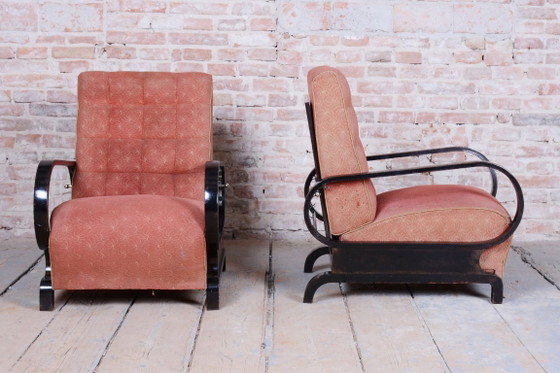 Two Restored Art Deco Reclining Armchairs, By Halabala, UP Závody, Czech. 1920s – Metal, Textile (photo 14 of 15)