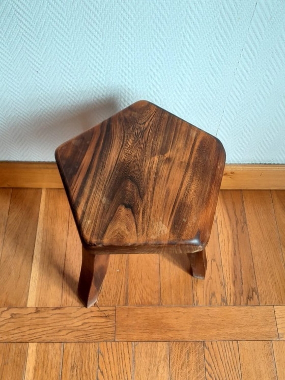 Image 1 of Vintage solid wood brutalist stool