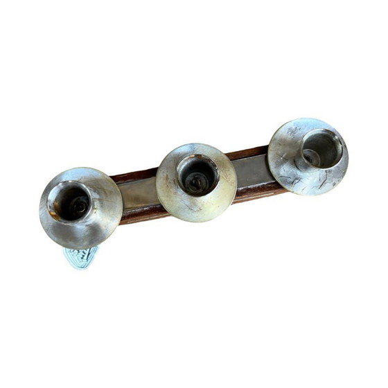 Image 1 of Stylish mid‑century modern candlestick JRUS‑Metall GmbH – wood+metal Germany 1960s