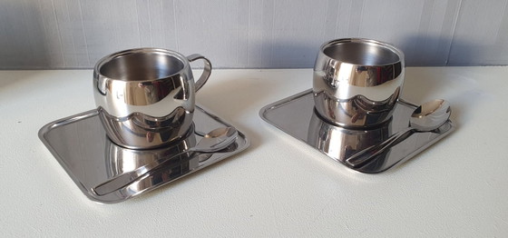 2x Tramontina Tasse, Untertasse und Löffel – Geschirr, Metal, rvs (photo 6 of 6)