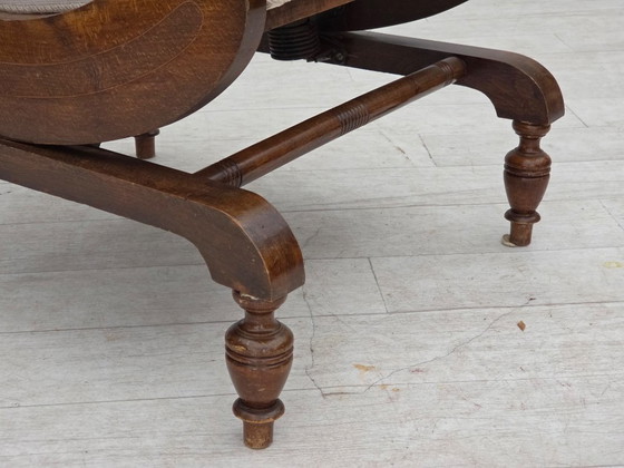 Image 1 of Dänischer Schaukelstuhl mit hoher Rückenlehne aus den 1930er Jahren, original handgewebte Wolle, Eschenholz.