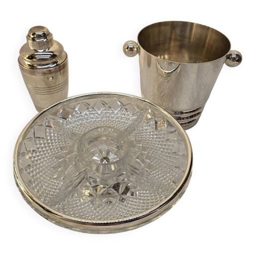3-piece silver-plated metal appetizer set – tafelaccessoires, Glass