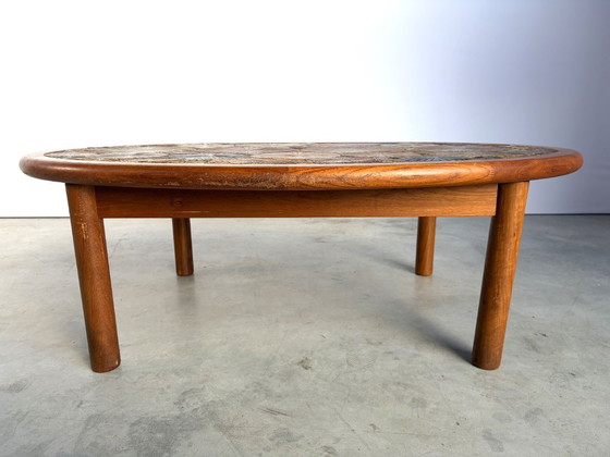 Mid Century Danish Teak And Tile Tue Poulsen Coffee Table By Haslev, 1960s, Ceramic, Wood, Beige (photo 11 of 14)