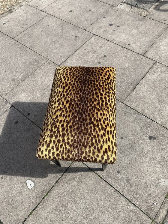 Image 1 of Paolo Buffa 1950s Italian Ebonized Stool In Jim Thompson Silk Cheetah Velvet Animal Midcentury Modern Restored And Upholstered