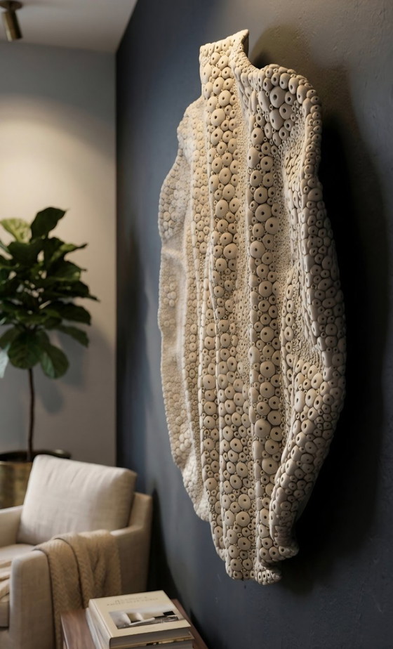 Image 1 of Coral Rhythms – Large Round 3D Textured Ceramic Wall Sculpture (83 cm / 32.6”) | One-of-a-Kind Relief Fine Art
