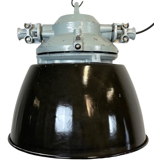 Grey Explosion Proof Lamp with Black Enameled Shade, 1970s