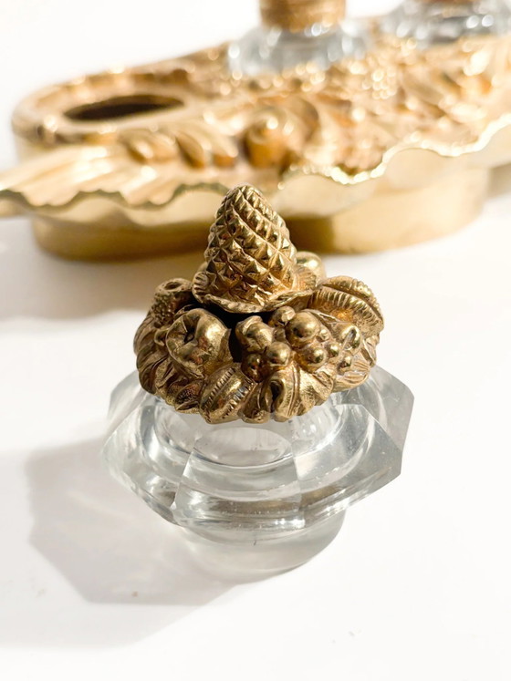 Encrier en bronze doré et flacons d'encre en cristal, XXe siècle – Objets déco, Crystal (photo 8 of 11)