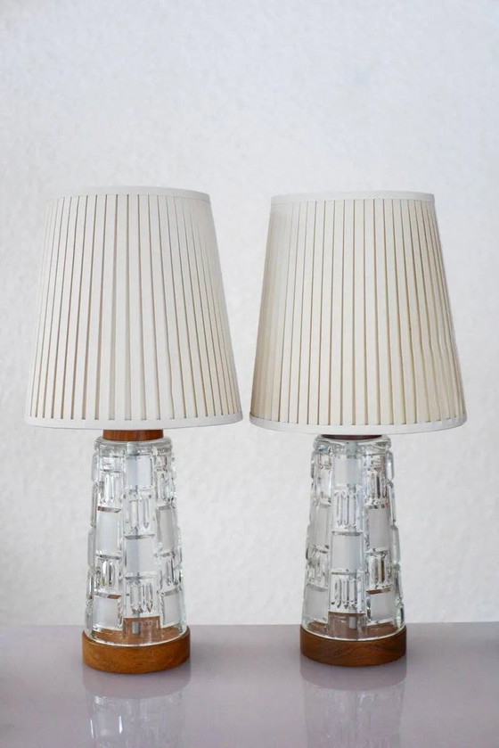 Image 1 of Mid-century modern Scandinavian teak and glass table lamps, set of 2