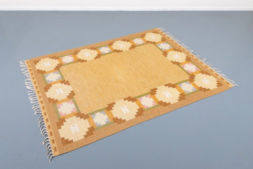 Alfombra vintage de tejido plano de la colección Doris Leslie Blau, diseñada por Ingegerd Silow, Suecia.
