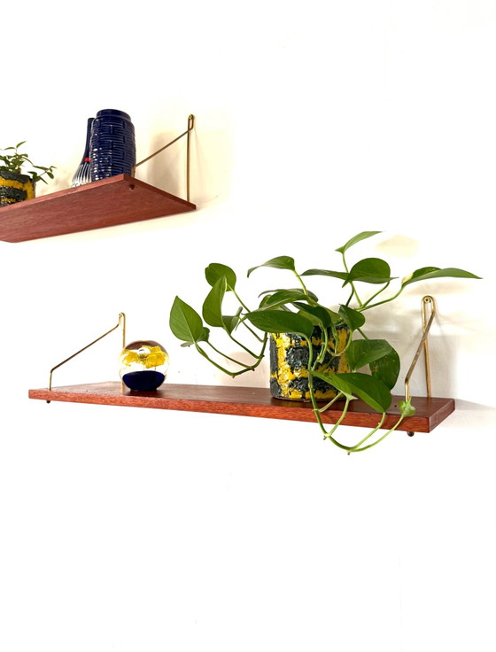 Set of 2 vintage Danish teak Shelving units ‘60, Brass, Wood, Brown (photo 7 of 9)