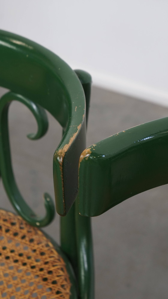 Image 1 of 2 X Green Vintage Bistro Chair With A Matt Wicker Seat