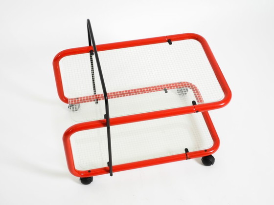 Image 1 of Carrello bar o di servizio postmoderno italiano degli anni '80 in metallo e vetro