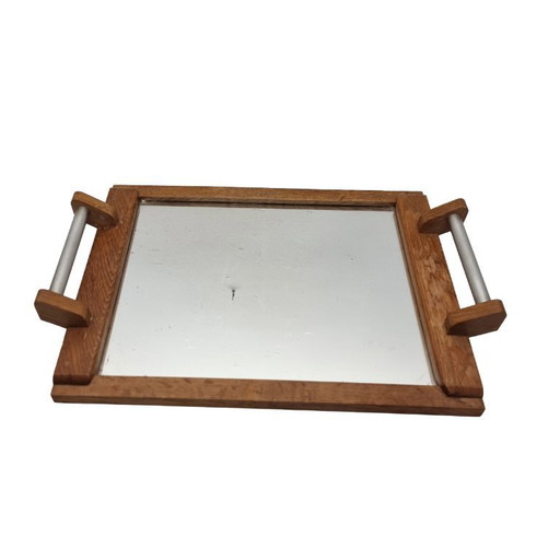 Frans Art Deco eiken dienblad met spiegel, jaren 30