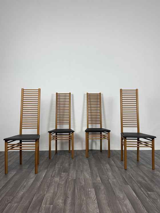 Image 1 of Dining Set Consisting of 4 Chairs with Ladder Backrest, 1980s Design, Italy