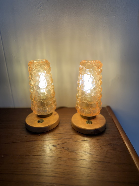 Image 1 of 2x bubble glass bedside lamp, Helena Tynell, Glashütte Limburg '60