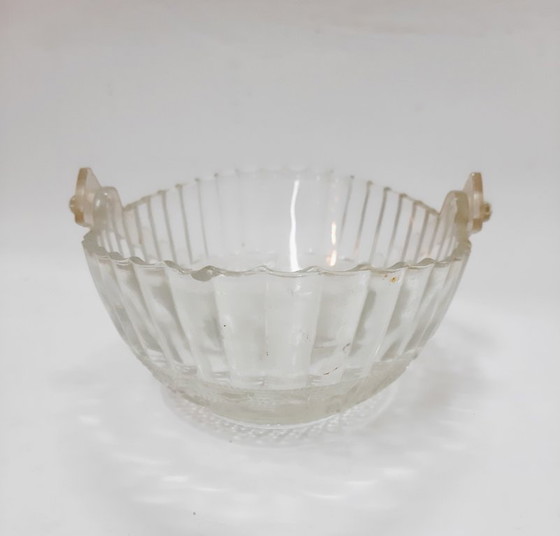 Image 1 of Vintage geperst glazen decoratieve mand, fruitschaal