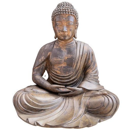 Buda japonés, c. 1900 (período Meiji o finales del siglo XIX / principios del XX), bronce con restos de dorado original.