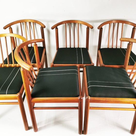 Set of 6 teak chairs, Mid-Century, Denmark, 1970s. – Dining chairs, Textile, Wood (photo 5 of 18)
