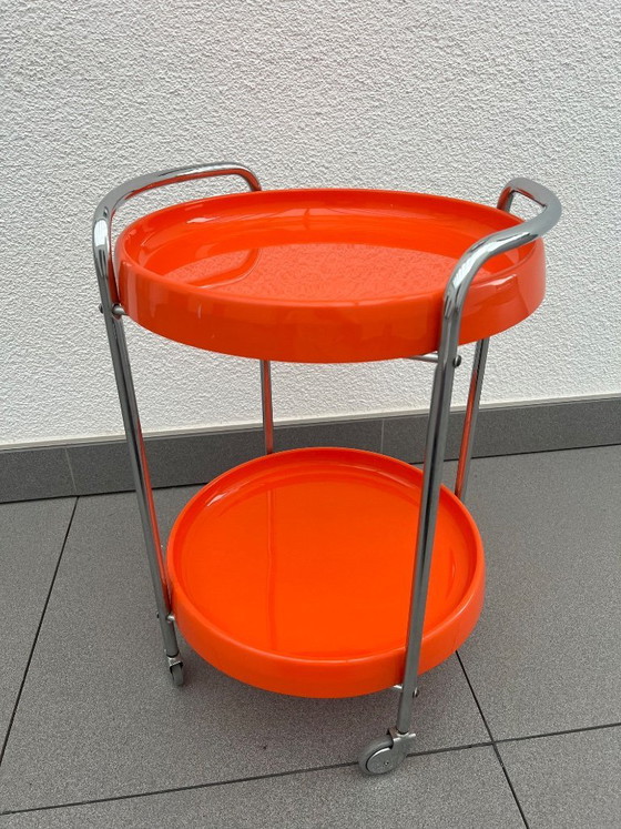 Image 1 of Rond, verchroomd plastic en metalen frame in spacestyle-stijl uit de jaren 80.
