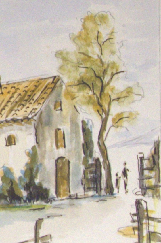 Watercolor painting of a Provençal farmhouse and two people (adult and child), 32x24cm – Paintings & Drawings (photo 5 of 5)