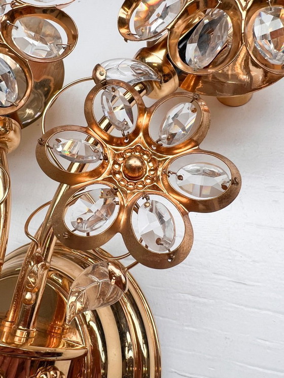 Image 1 of Brass and crystal Art Deco wall lamp attributed to PALWA, 1960s