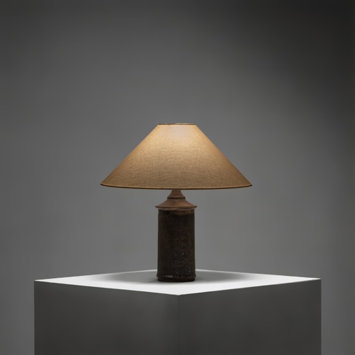 Braune glasierte Steingut Tischlampe von Kai Klinge für Oreby Keramik, Dänemark, 1970er Jahre
