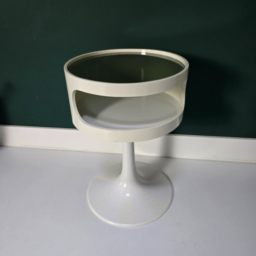 Vintage Opal Luna/Tulip Table – Space Age Style – White – 1970s. Round table. Side table. Retro table.