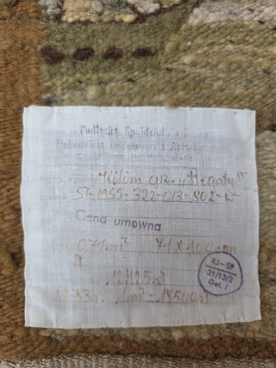 Image 1 of Tapisserie murale polonaise vintage tissée à la main représentant des villages et des bateaux