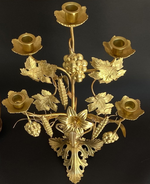 Vintage französischer Kirchenleuchter mit Trauben- und Weizenmotiven, 5-flammig, 49 cm