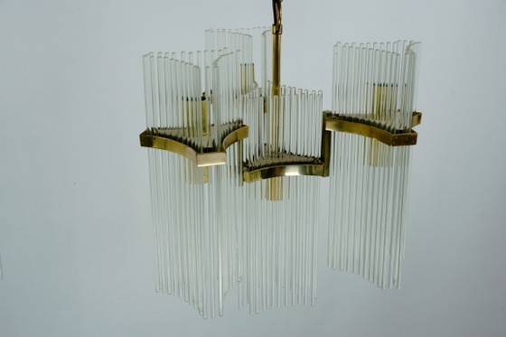 Image 1 of Coppia di lampadari in ottone e vetro di Gaetano Sciolari, Italia, anni '70