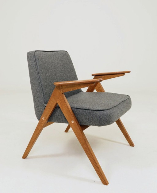 Sillón de diseño moderno de mediados de siglo en lana natural color antracita