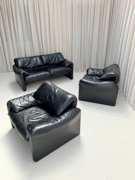 Set divano Maralunga primi anni '70, Vico Magistretti, Cassina, Italia – Zona salotto, Pelle (photo 7 of 13)